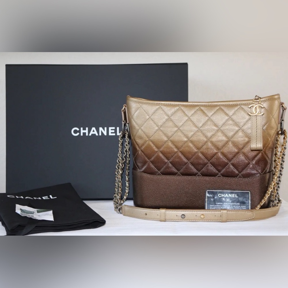 NWT CHANEL 2018 Gabrielle Medium metallic Hobo Bag  GOLD OMBRÉ BROWN NEW SOLDOUT